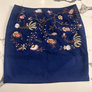 Blue Suede Embroidered Mini Skirt Lulus